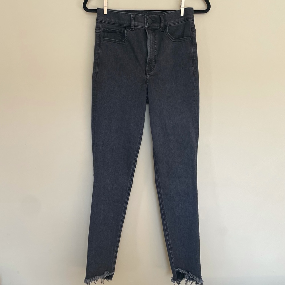 Express Black Wash Frayed Hem Skinny Jean High Rise Ankle Legging Jegging